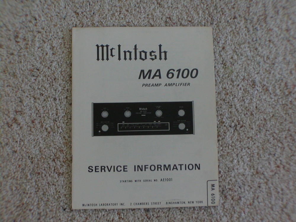 Vintage Original McIntosh MA6100 Service Manual. Good Condition.