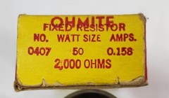 Vintage Resistor 50 Watts Ohmite 2000 Ohms 0407 Vitreous Enameled