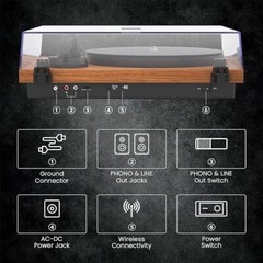 turnable, tocadiscos de vinilo, preamplificador de fono incorporado, transmisión