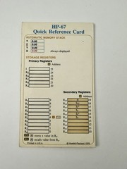 Vintage 1976 Hewlett Packard HP-67 Calculator Quick Refeference Card