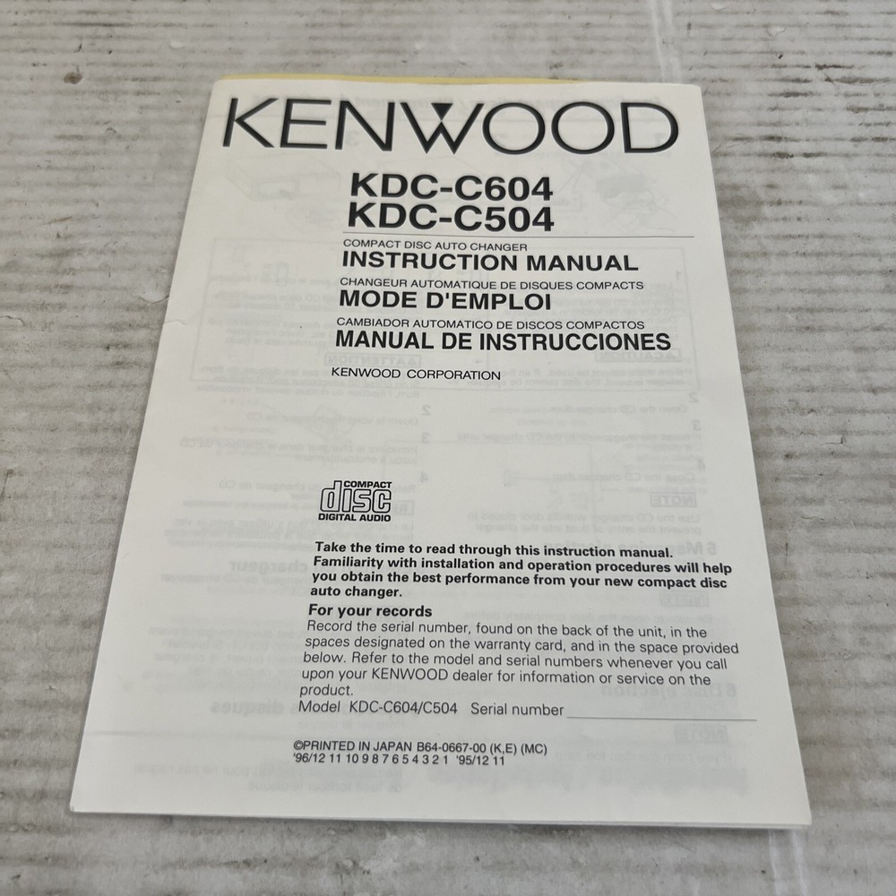 Kenwood KDC-C604 KDC-C504 Instruction Manual ONLY EUC
