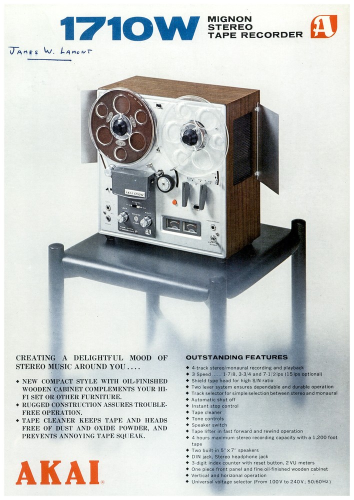 Akai 1710W Reel to Reel Dealer Data / Spec Sheet Brochure *Original*
