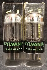SYLVANIA 6SN7 GTB TUBE 1968 GREEN LABEL BLACK BASE CHROME TOP FOIL MATCHED SET
