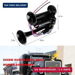 12V Car Air Horn, 120 DB Super Loud Dual Trumpets Electric Train Horn Kit with C