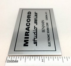 Miracord Studio Series Turntable Custom Identification Plate Aluminum Free Ship