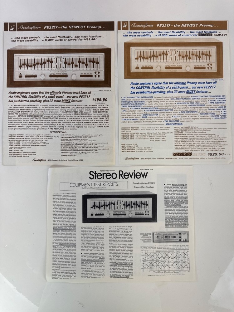 1976 Soundcraftsmen PE2217 Sales and Spec Sheets and Review Documents