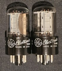 GE 6SN7 GTB 1962 WHITE LABEL CHROME SIDED HALO TALL BLACK BASE MATCHING SET