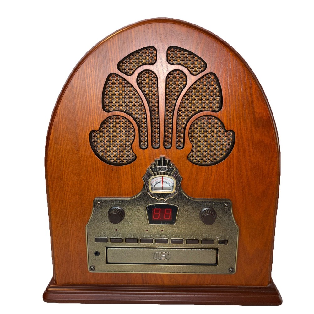Crosley CR32CD Cathedral Tabletop AM/FM Radio CD Player Wood