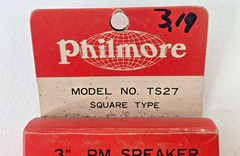 Vintage Philmore TS27 Square 3″ Replacement PM Speaker 8 Ohm .5 Watts
