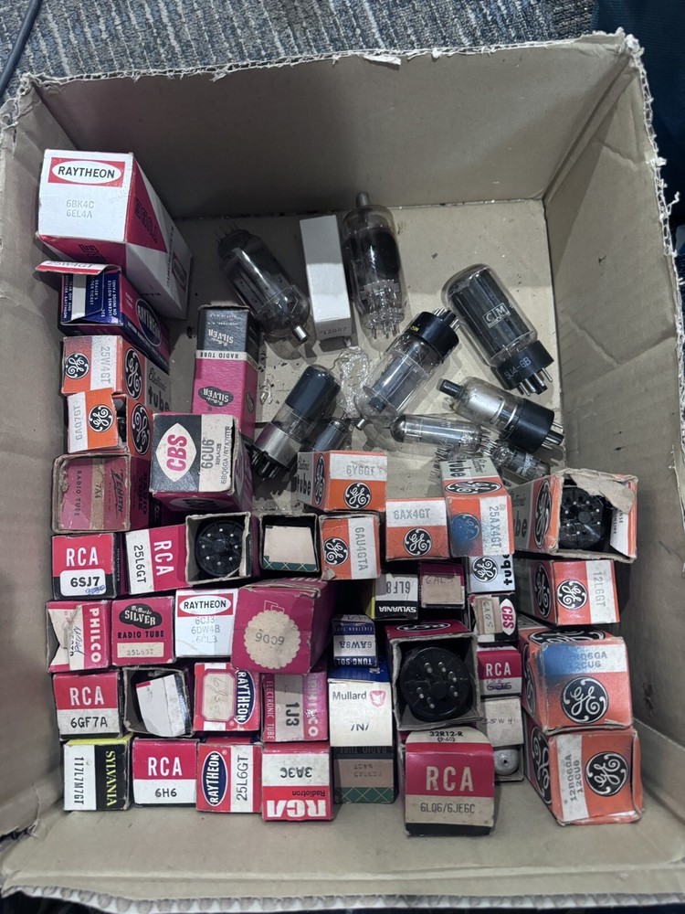 Box Lot of 50+ Large TV / AUDIO / GUITAR / AMPLIFIER / HAM / RADIO Tubes RCA GE