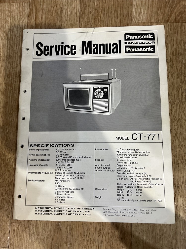 PANASONIC SERVICE MANUAL FOR CT-771