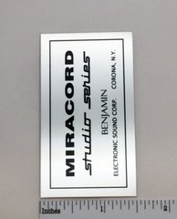 Miracord Studio Series Turntable Custom Identification Plate Aluminum Free Ship