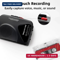 Portable Cassette Player Tape Recorder Walkman with Built-In Speaker Microphone