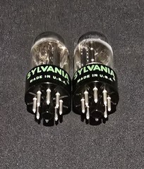 SYLVANIA 6SN7 GTB TUBE 1968 GREEN LABEL BLACK BASE CHROME TOP FOIL MATCHED SET