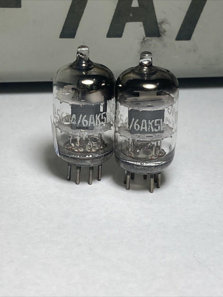 MATCHED PAIR Red Tip JTL-5654 / 6AK5W Audio Vacuum Tubes TV-7 TESTED
