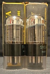 SYLVANIA 6SN7 GTB TUBE 1965 GREEN LABEL BLACK BASE CHROME TOP FOIL MATCHED SET