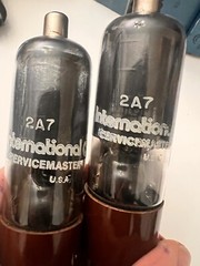 Matched Pair 2A7 Smoked Glass Brown Base NOS IEC Audio Tubes