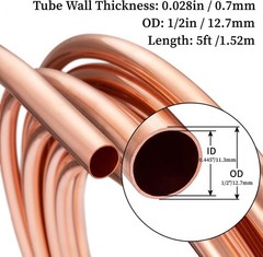 Copper Tubing 1/2″ OD x 0.445″ ID x 5 Ft – 99.9% C12200 Pure ACR Tube – ASTM