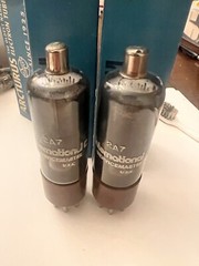 Matched Pair 2A7 Smoked Glass Brown Base NOS IEC Audio Tubes