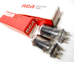 Matched PAIR 6GF7 RCA USA Fat Bottle Black Plate NOS Tubes Dual Triode Spud Amp