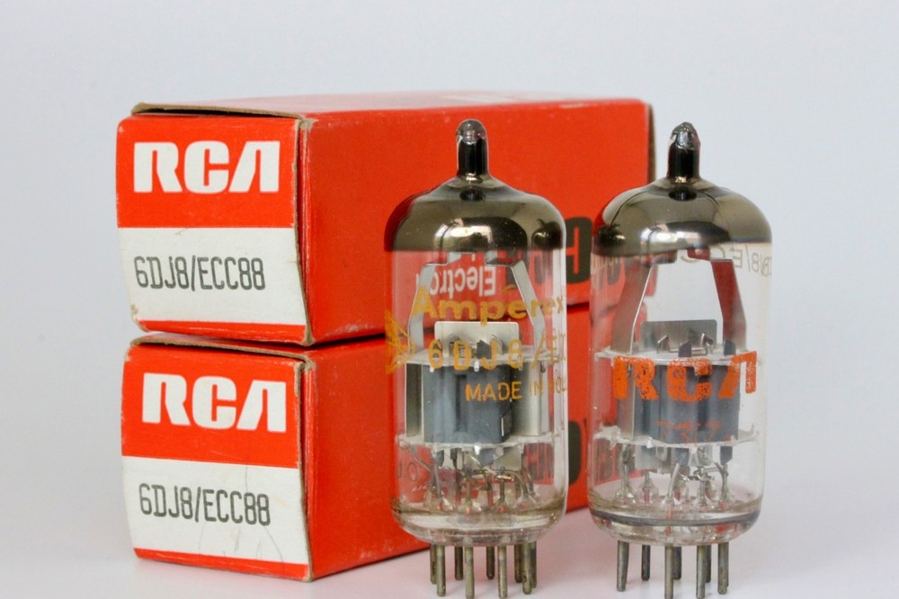 NOS 6DJ8 ECC88 6922 E88CC AMPEREX HOLLAND V-RARE DIMPLE-DISC TUBES MATCHED PAIR