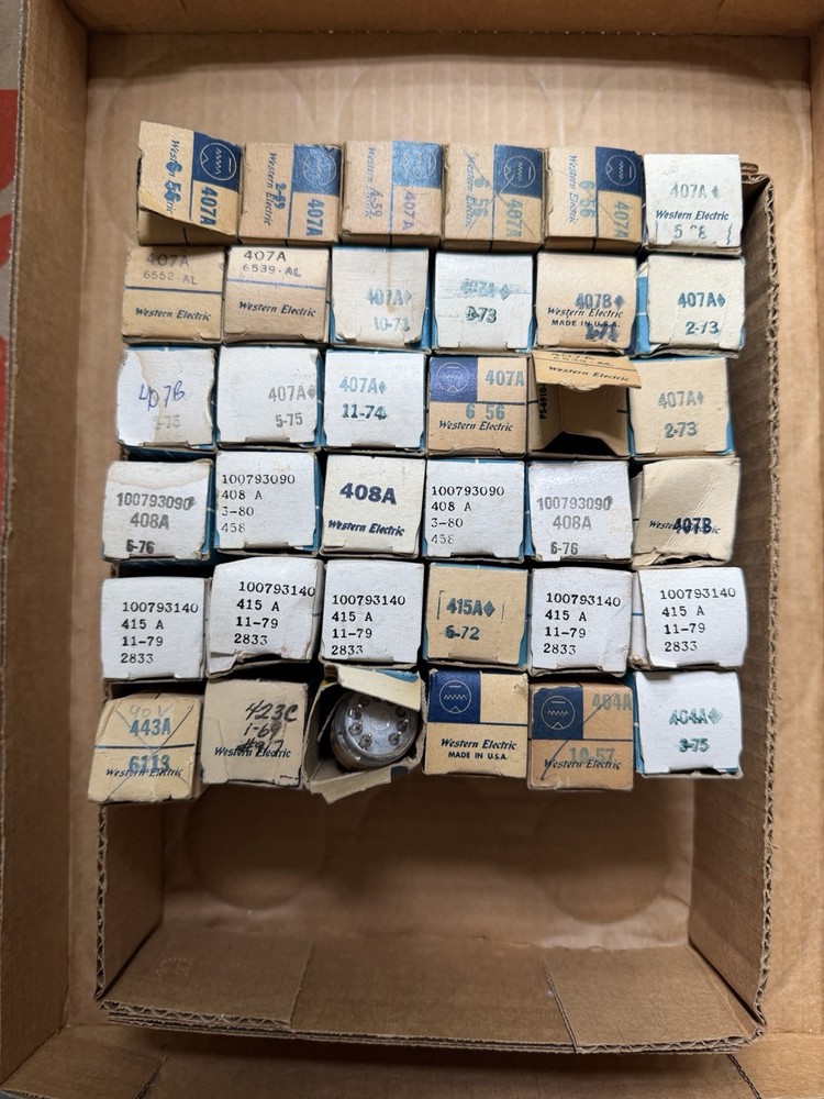 LOT OF Thirty Six (36 Count) Western Electric Tubes 407A 407B 408A 415A 443 423
