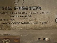 The Fisher Model FM- 100-B FM Tube Stereo Tuner (Required Restoration )