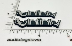 Infinity Speaker Badge PAIR Custom Incised Silver Acrylic Self Stick