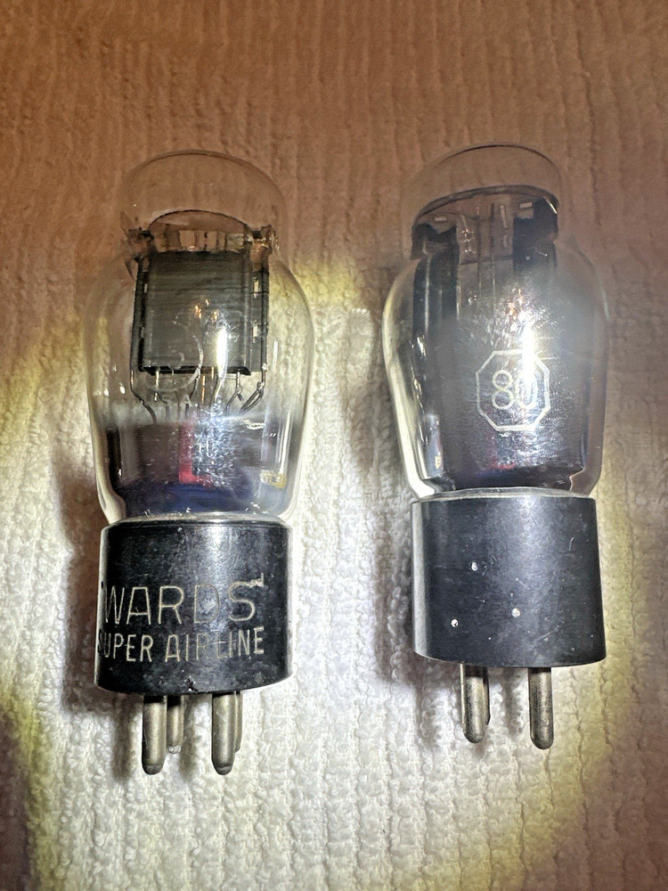 2 Wards Super Airline Vacuum Tubes – 45 Triode & 80 Rectifier – 4-Pin Untested