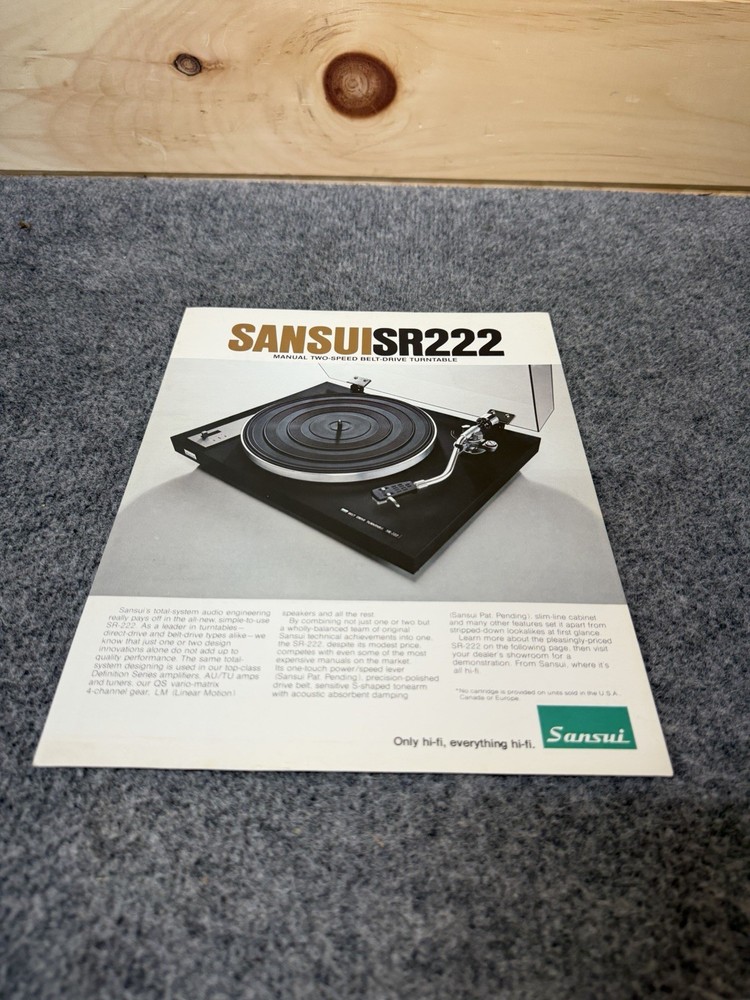 ⭐️ Original Sansui SR-222 Stereo Turntable Dealer Sales Brochure – Beautiful!
