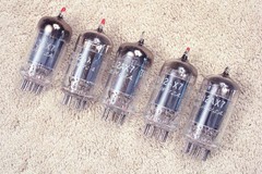 Five, NEW. Tung Sol USA JTL 12AX7, long plate, military, matched quintet. ECC83