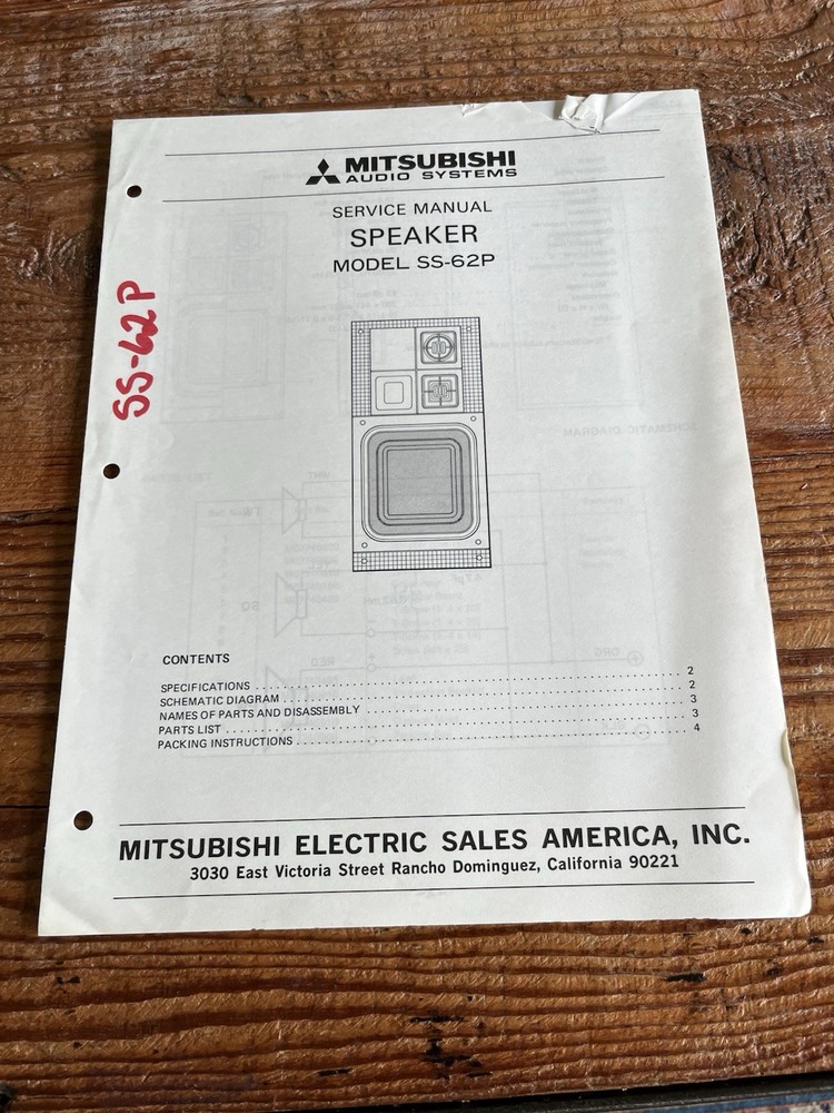MITSUBISHI AUDIO SYSTEMS Speaker SS-62P Service Manual