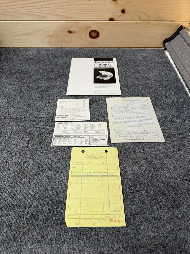 ⭐️Original Technics SL-1600mk2 / SL-1610mk2 User Instruction Manual & Receipt ⭐️