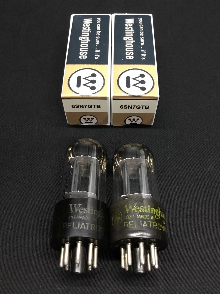 MATCHED PAIR WESTINGHOUSE 6SN7GTB Tall Bottle BLACK PLATE Vacuum Tubes H.9457