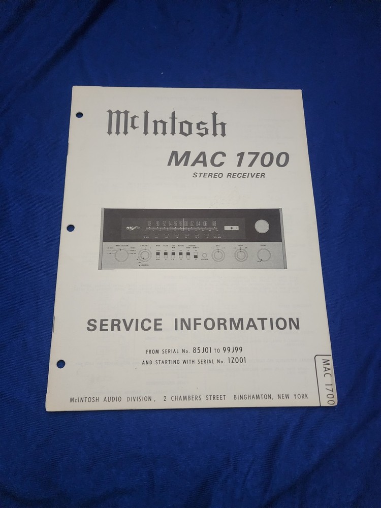 Macintosh MAC1700 Stereo Receiver – Service Information – ORIGINAL