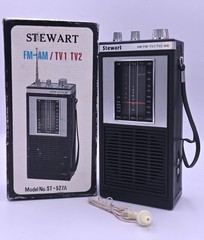 Vintage Stewart ST-527A AM FM TV1 TV2 Weather Band Radio w/ Box & Earphone Works