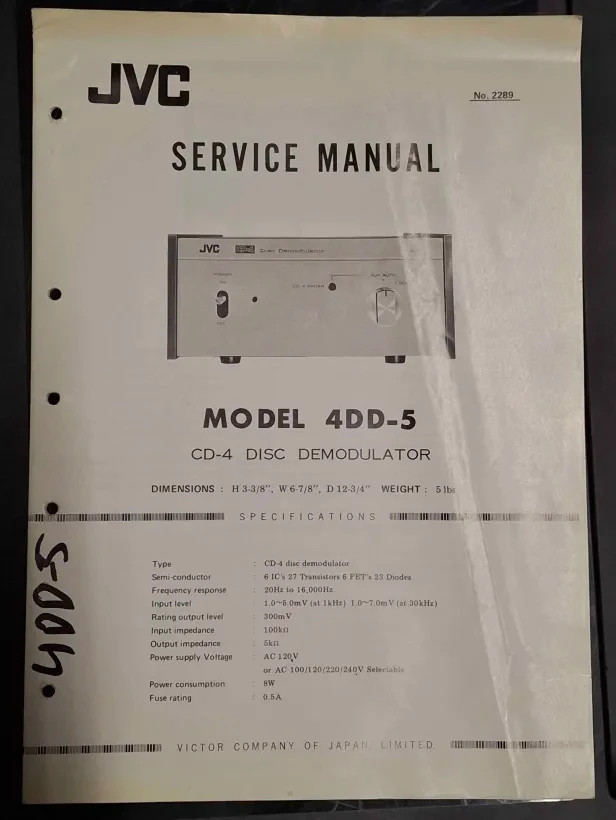 JVC 4DD-5 CD-4 Disc Demodulator Service Manual Original