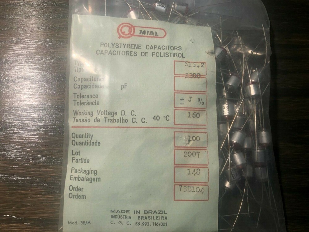 (100 pcs.) NOS Mial Polystyrene Film/Foil Audio Capacitors 3300pf 160v .0033uf