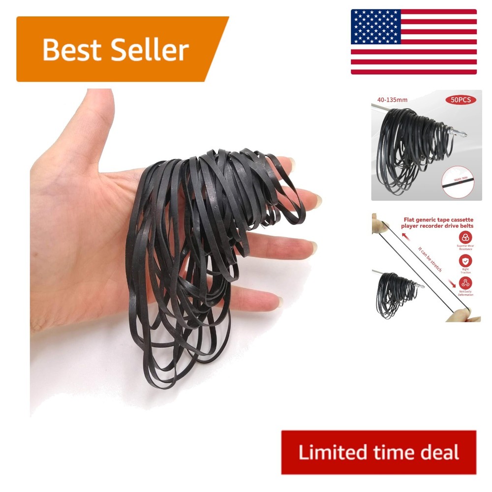 Cassette Recorder Rubber Belts Set: 50PCS Flat Belts, 40-135MM Compatibility