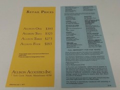 Vintage Allison 1 2 3 4 Speaker Brochure Pamphlet Booklet 1970’s