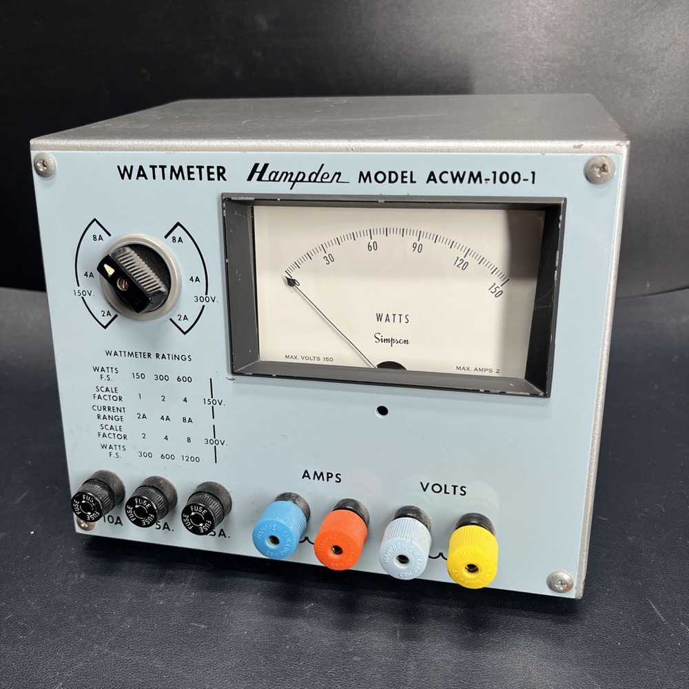 Vintage Hampden Wattmeter Model ACWM-100-1, Educational Training School Labs.