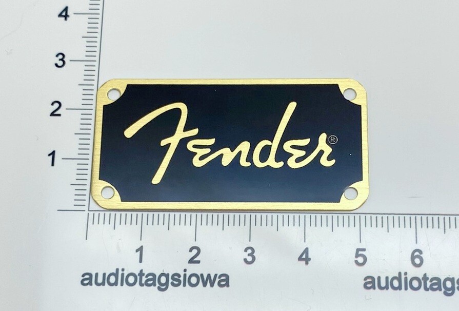 Fender Spaghetti Amp or Case Logo Badge Custom Made Metal with Gold Screws