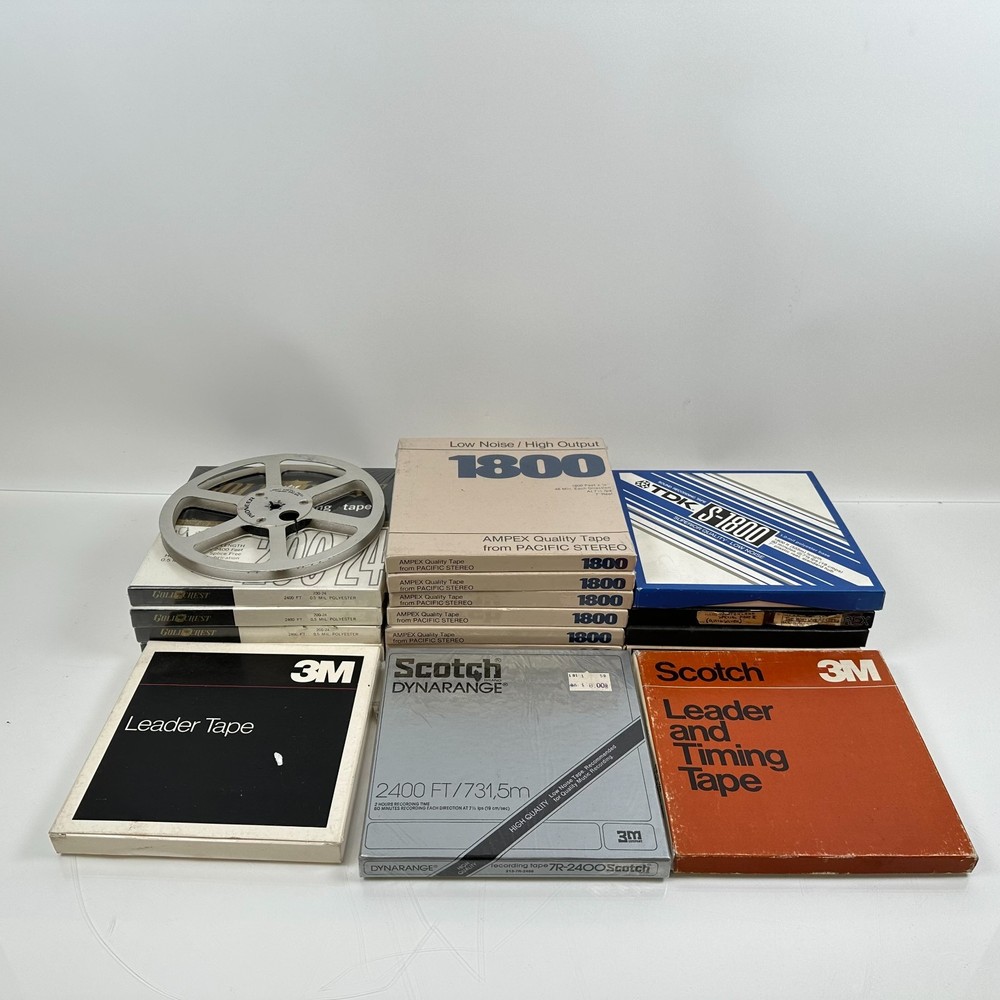 (Lot of 18) x4 Ampex Gold Crest 7″x 1/4” Reels, x6 1800, Scotch, Memorex, TDK 3M