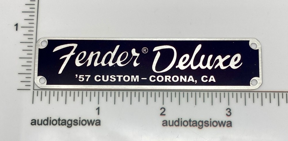 Fender Deluxe Corona Logo Case Badge Custom Made Black/Silver Aluminum w/ Screws