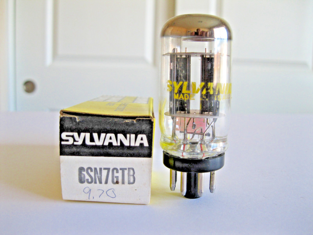 SYLVANIA 6SN7GTB AUDIO VACUUM TUBE BLACK T PLATE O GETTER, COIN BASE TV-7 TESTED