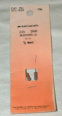 NOS (2) Archer Radio Shack Tandy 22k OHM 5% Tol 1/2 Watt Resistors 271-038 NIP