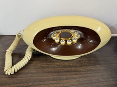 Vintage Genie Space Age Phone Push Button Cream Brown MCM USA Works + 15’ Cord