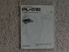 Vintage Original Pioneer PL-516 Manual. Good Condition.
