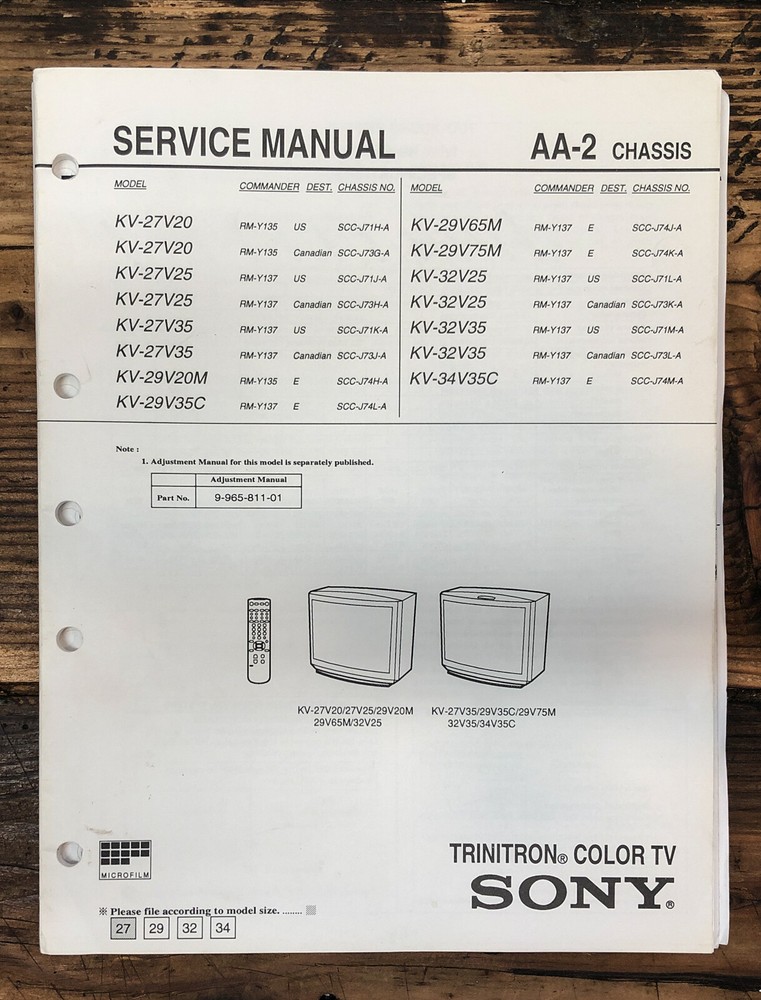Sony KV-27V20 -29V20 -29V35C -32V35 TV Service Manual *Original*