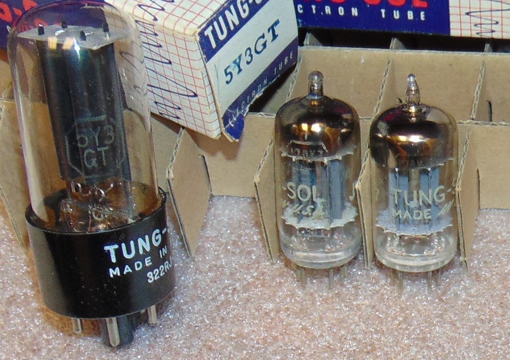 3 NOS RARE TUBES PAIR 12AX7 ECC83 SQUARE GETTERS TALL PLATE 16 POINTS MICA 5Y3GT